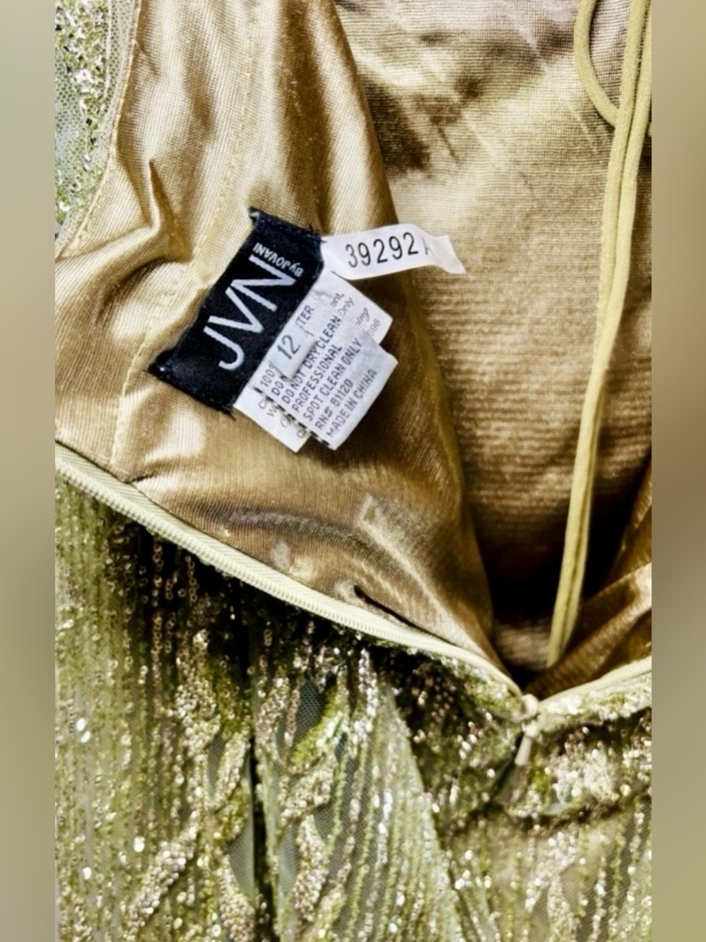 NWT JOVANI Sz 12 Olive Back Zip Lined Sm Train #39292 - Picture 6 of 13